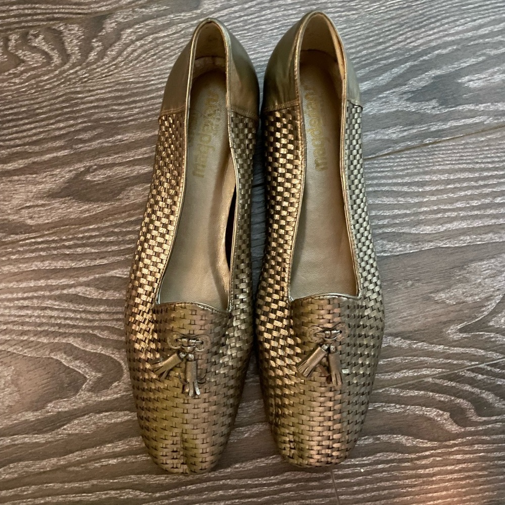 Woven Metallic Bronze Loafers with Tassel Detail